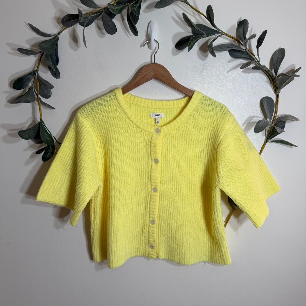 Aerie Bright Yellow Short Sleeve Boxy Cardigan